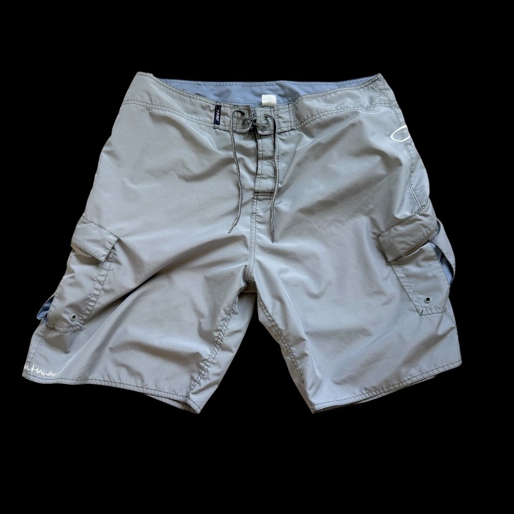 90's ONeill Hawaii Cargo Board Shorts Gray Swim Trunks Size 36 Surf Wear